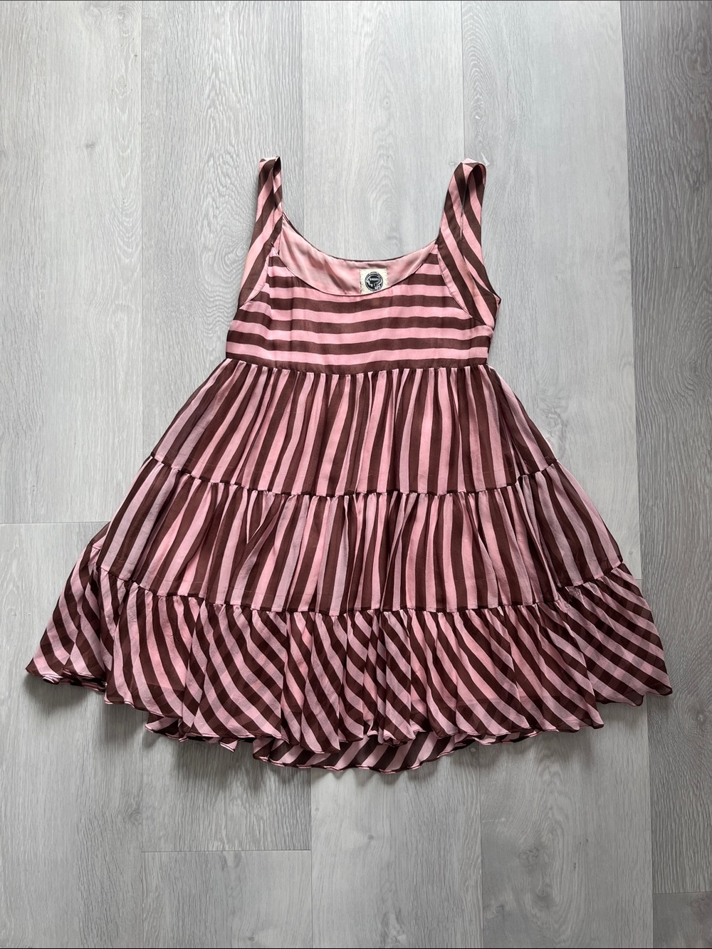 STRETSIS CHIFFON SILK DRESS PINK BROWN STRIPE WOMENS 1
